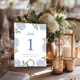 Numeração De Mesa Casamento Flor de Hortênsia Azul Clássica