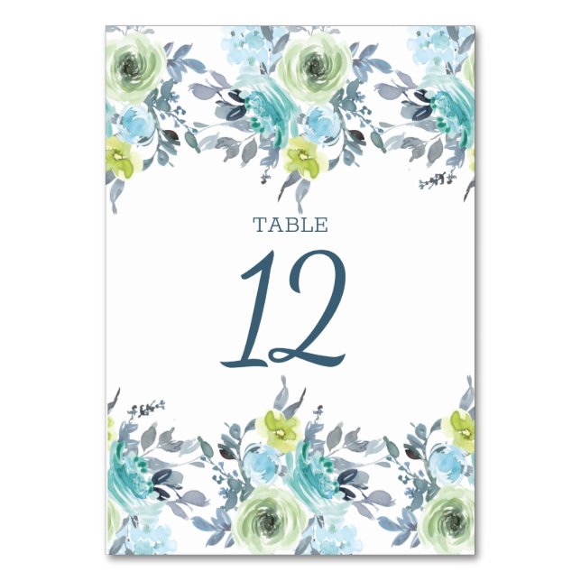 Numeração De Mesa Casamento Floral Amarelo Azul Claro Verde (Frente)