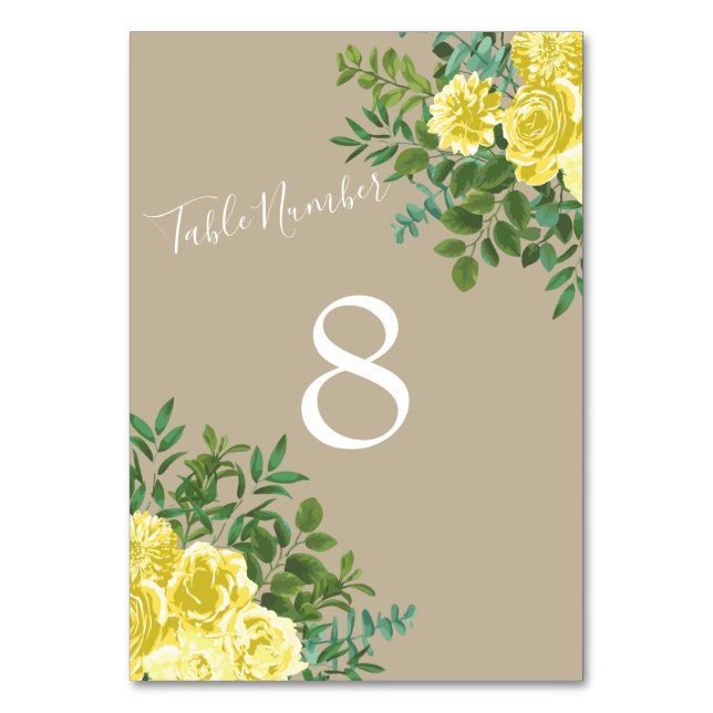 Numeração De Mesa Casamento Floral Amarelo e Khaki Ecru Rosa (Verso)