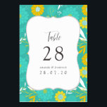 Numeração De Mesa Casamento Floral Amarelo e Teal<br><div class="desc">Cartões de números de mesas de casamento amarelo e turquesa projetados para serem rápida e facilmente personalizados de acordo com as especificações do seu evento.</div>