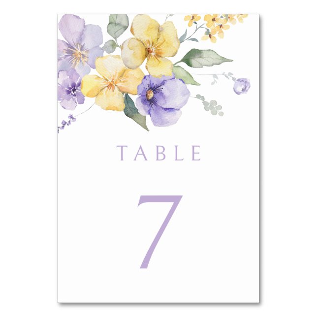 Numeração De Mesa Casamento Floral Amarelo-lavanda Roxo-Sol (Frente)