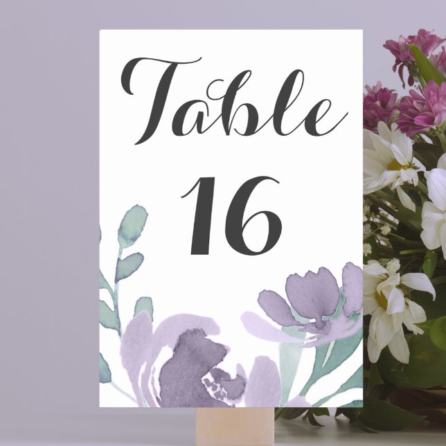 Numeração De Mesa Casamento Floral Aquarela Roxo Rústico  (Criador carregado)