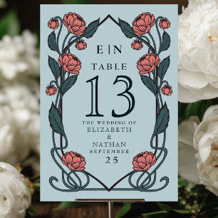 Numeração De Mesa Casamento Floral Art Nouveau de Peônia Rosa Elegan