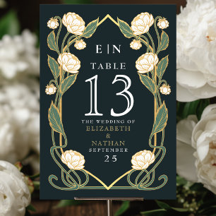 Numeração De Mesa Casamento Floral Art Nouveau Peônia Branca Elegant