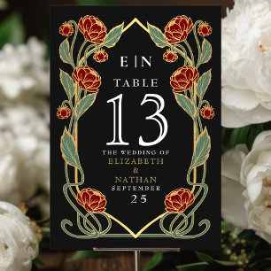 Numeração De Mesa Casamento Floral Art Nouveau Peônia Vermelha Elega