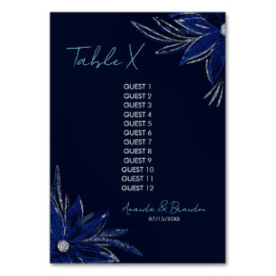 Numeração De Mesa Casamento Floral Azul Chic Silver e Marinho