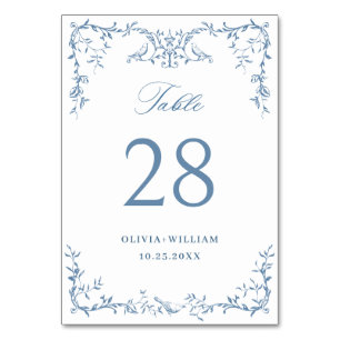 Numeração De Mesa Casamento Floral Azul com Dusty Ornamentado Vitori