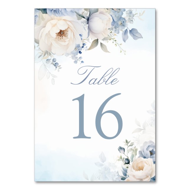 Numeração De Mesa Casamento Floral Azul Elegante Personalizado (Frente)
