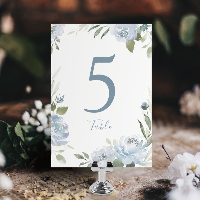 Numeração De Mesa Casamento floral azul empoeirado de jardim românti (Romantic garden dusty blue floral wedding table number)