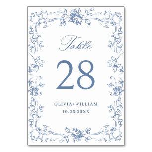 Numeração De Mesa Casamento Floral Azul Empoeirado Ornate Renascença