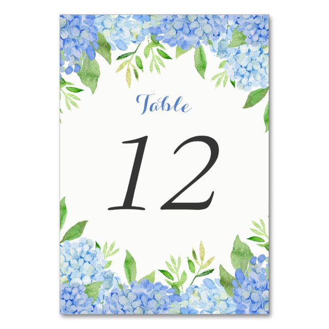 Numeração De Mesa Casamento Floral Azul Hydrangea (Frente)
