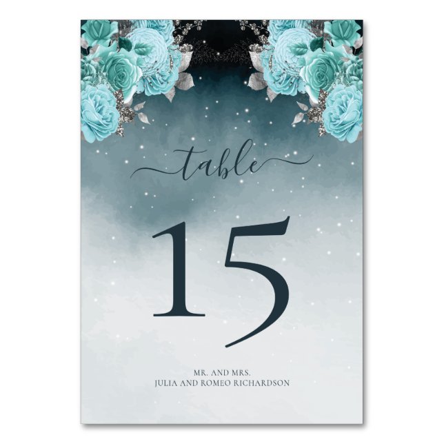 Numeração De Mesa Casamento Floral Azul Luxury Dusty (Frente)