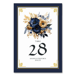 Numeração De Mesa Casamento Floral Azul Marinho e Dourado