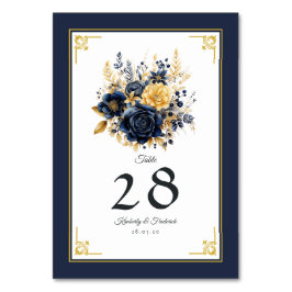 Numeração De Mesa Casamento Floral Azul Marinho e Dourado