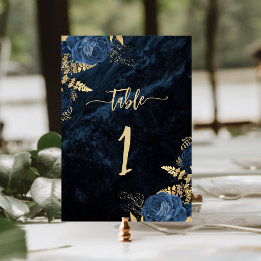 Numeração De Mesa Casamento Floral Azul Marinho Elegante Dourado