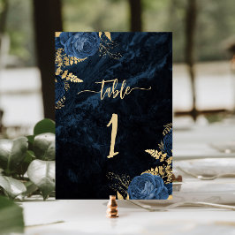 Numeração De Mesa Casamento Floral Azul Marinho Elegante Dourado