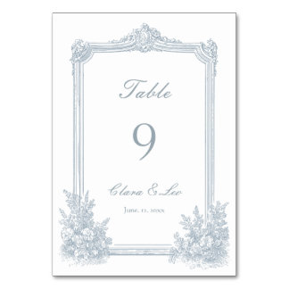 Numeração De Mesa Casamento Floral Azul Poeira Elegante Borda