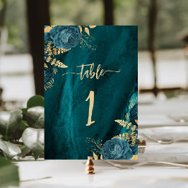 Numeração De Mesa Casamento Floral Azul Turquesa Dourado Elegante