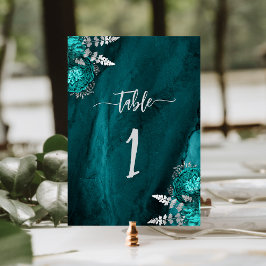 Numeração De Mesa Casamento Floral Azul Turquesa Prateado Elegante