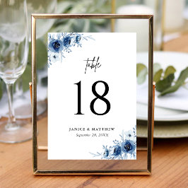 Numeração De Mesa Casamento Floral Azul-Vintage, Francês Elegante