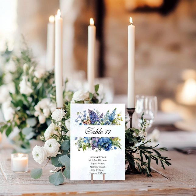 Numeração De Mesa Casamento Floral Azul-Violeta Boêmia (Criador carregado)