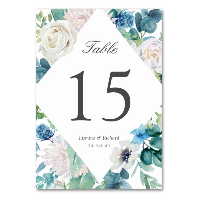 Numeração De Mesa Casamento Floral Branco Azul Sage (Verso)