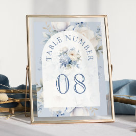 Numeração De Mesa Casamento Floral Branco e Azul
