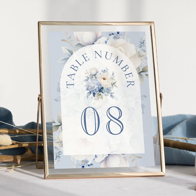 Numeração De Mesa Casamento Floral Branco e Azul (Criador carregado)