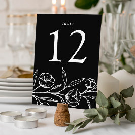 Numeração De Mesa Casamento Floral Branco e Preto Escrito