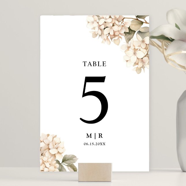 Numeração De Mesa Casamento Floral Branco Elegante Hydrangea (Criador carregado)