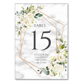 Numeração De Mesa Casamento Floral Branco Marble Geométrico de Cobre