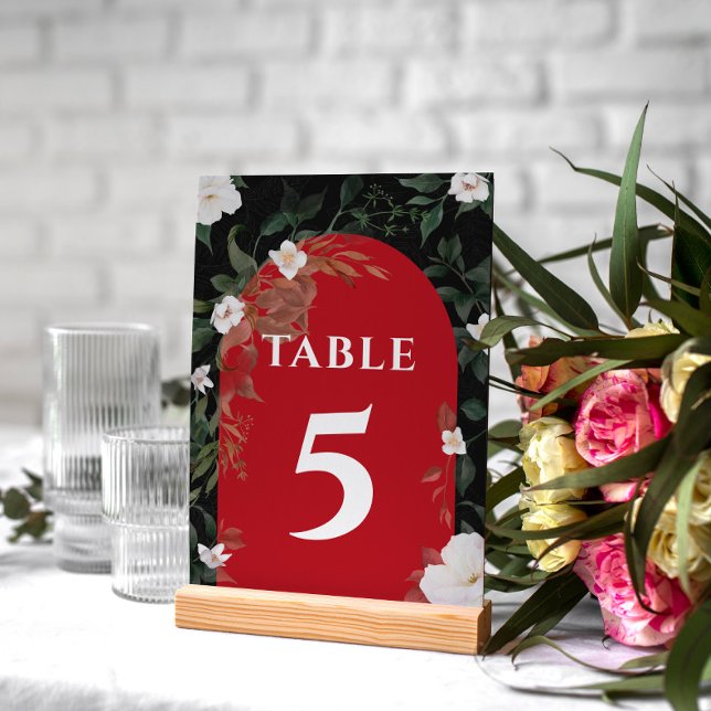 Numeração De Mesa Casamento Floral Branco Negro e Vermelho Elegante (Criador carregado)
