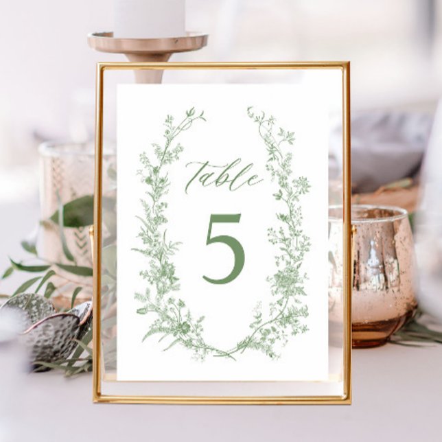 Numeração De Mesa Casamento Floral Clássico do Toile Verde Sage (Criador carregado)