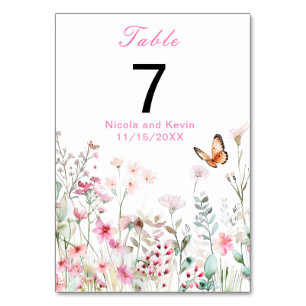 Numeração De Mesa Casamento Floral com Borboleta Rosa Profunda prima