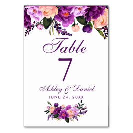 Numeração De Mesa Casamento Floral com Cor de Água Púrpura Ultra Vio