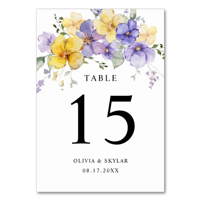 Numeração De Mesa Casamento Floral com Lavanda Amarelo-Roxo (Verso)