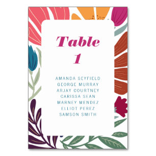 Numeração De Mesa Casamento Floral com Retros Multicolores Modernos