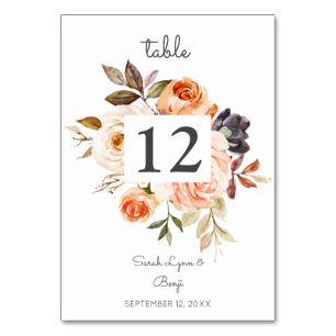 Numeração De Mesa Casamento Floral Cor-de-Rosa e Pêssego