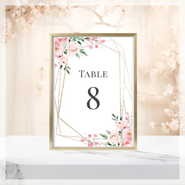 Numeração De Mesa Casamento Floral Cor-de-Rosa Esbranquiçada (Criador carregado)