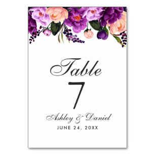 Numeração De Mesa Casamento floral da aguarela roxa ultravioleta