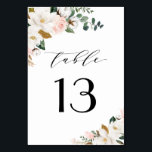 Numeração De Mesa Casamento Floral da Magnolia Branca Dourada e Rosa<br><div class="desc">Os designs apresentam magnólia elegante, rosa de pedras, eucalipto, verde e outros elementos de aquarela em pêssego branco, rosa ou rosa-claro e muito mais. O verde apresenta tonalidades de cores verdes escuras e claras com alguns elementos que contêm ouro, ouro antigo e cobre. Este item de classe é versátil para...</div>