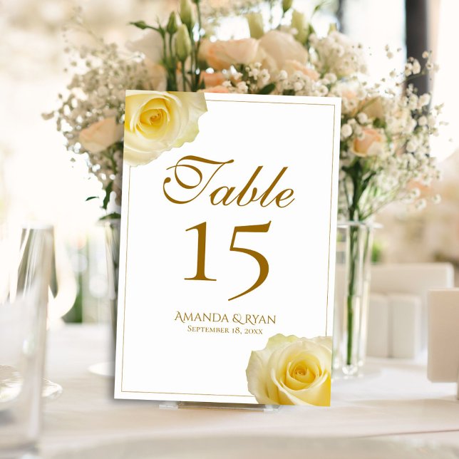Numeração De Mesa Casamento Floral das Rosas Amarelas Simples Modern (Criador carregado)