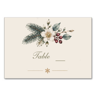 Numeração De Mesa Casamento Floral de Aquarela Botânica de Inverno