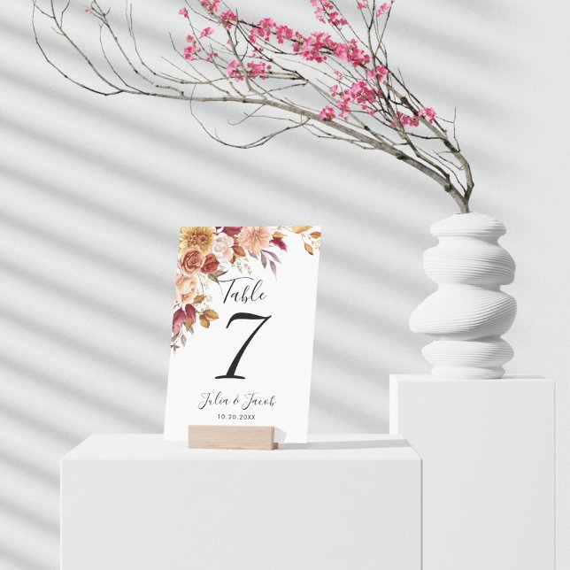 Numeração De Mesa Casamento Floral de Aquarela de outono Elegante (Elegant Autumn Watercolor Floral Wedding Party Supplies)