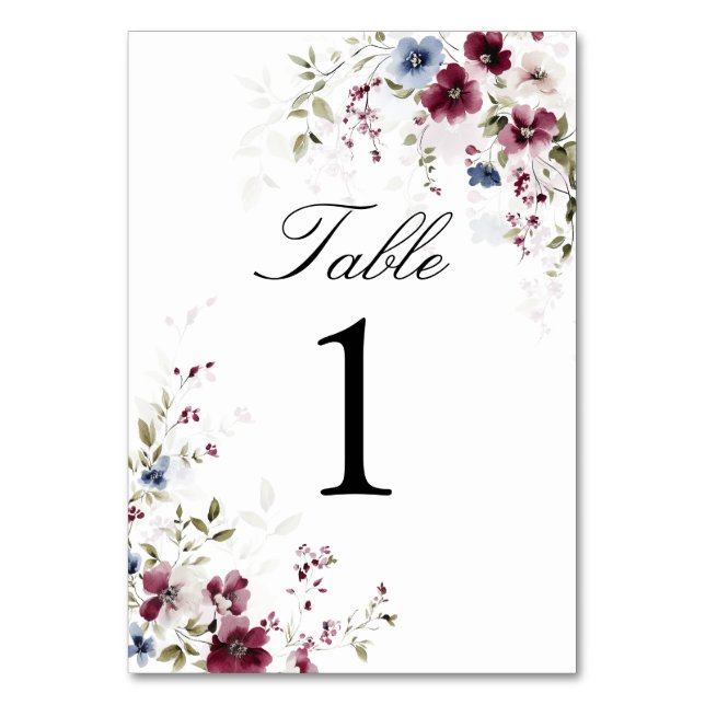 Numeração De Mesa Casamento Floral de Aquarela Elegante Personalizad (Frente)