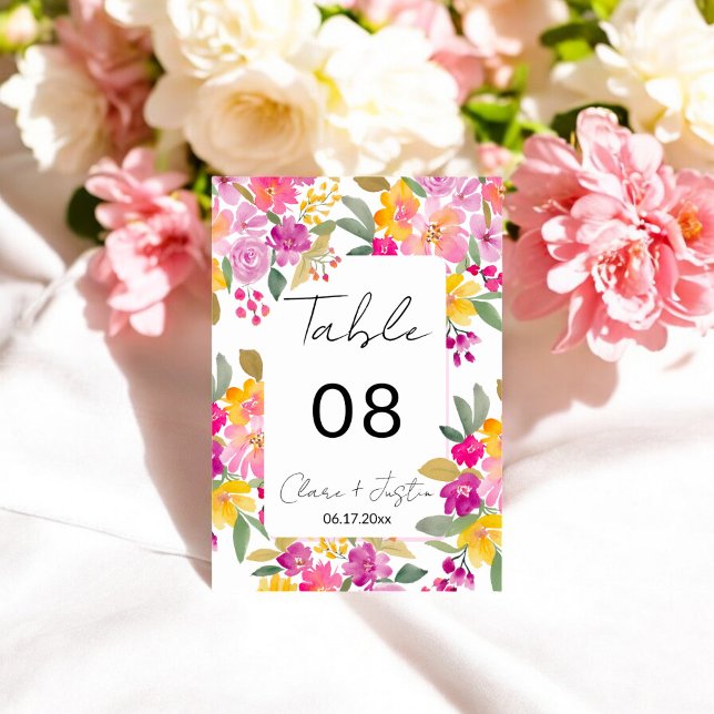 Numeração De Mesa Casamento Floral de Aquarela primavera Summer (Spring Summer Floral Watercolor Wedding Table Number)
