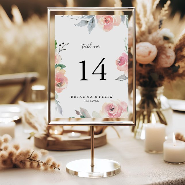 Numeração De Mesa Casamento Floral de Blush Rosa Elegante (Criador carregado)