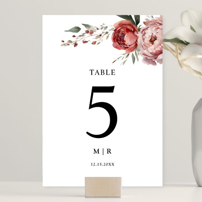 Numeração De Mesa Casamento Floral de Blush Russo Moderno (Criador carregado)