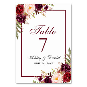 Numeração De Mesa Casamento floral de Borgonha da aguarela