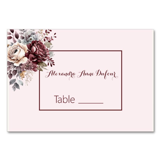 Numeração De Mesa Casamento Floral de Burgandy Blush (Frente)